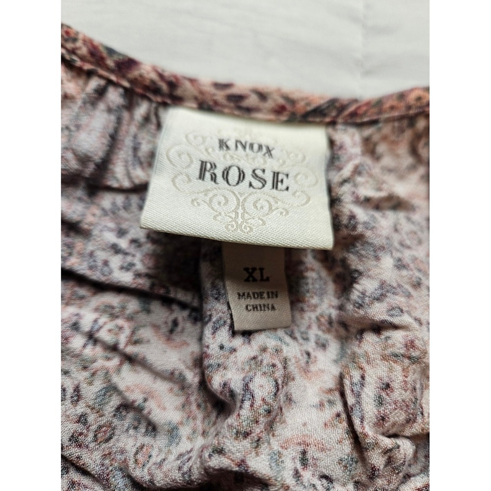 Knox Rose Womens XL Boho Peasant Top Paisley Floral Tassel Ruffle Hem Blouse - Picture 2 of 4